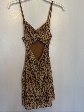 SHEIN Leopard Print Cutout Mini Dress - Brown